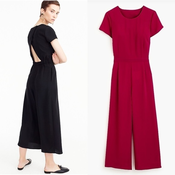 J. Crew Pants - J. CREW DRAPEY WRAP BACK DEEP BERRY PINK WIDE LEG CROPPED SHORT SLEEVE JUMPSUIT